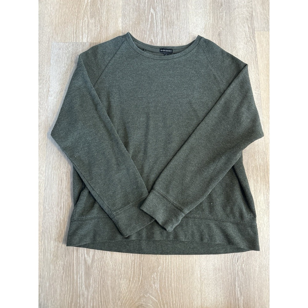Banana Republic Mens Ribbed Double-Knit Crewneck Sweatshirt Raglan Olive Green L